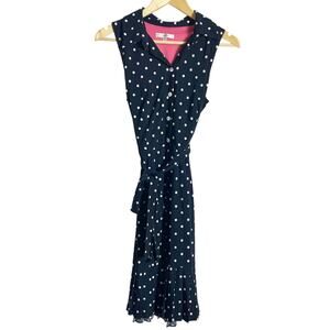 Sandra Darren Navy Polka Dot Sleeveless Button Shirt Midi Dress Size 10P